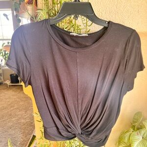 gaze Black Short Sleeve Twist-Front Crop Top